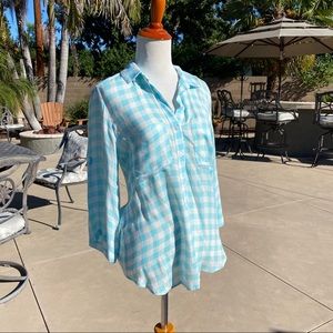 Bella Dahl Blue and White Plaid Button Down Shirt with Pockets XS